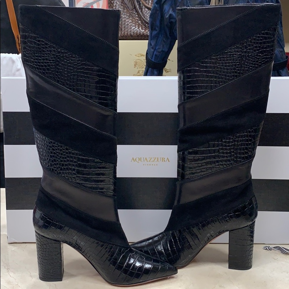 AQUAZZURA BOETTI BOOTS IN BLACK SUEDE AND LEATHER SLIP ON STYLE SIZE 8.5 - Picture 4 of 10